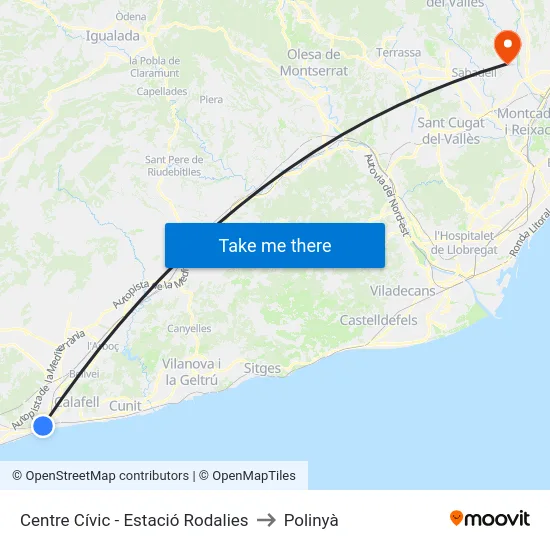 Centre Cívic - Estació Rodalies to Polinyà map