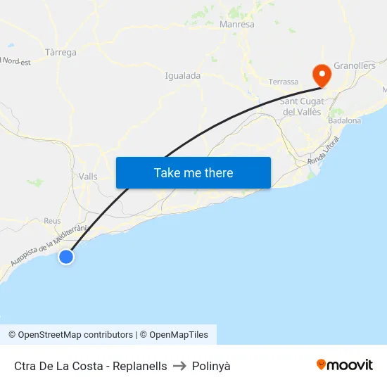 Ctra De La Costa - Replanells to Polinyà map