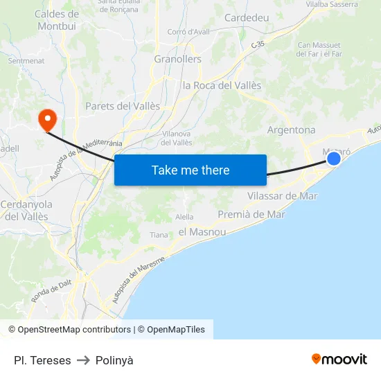 Pl. Tereses to Polinyà map