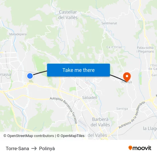 Torre-Sana to Polinyà map
