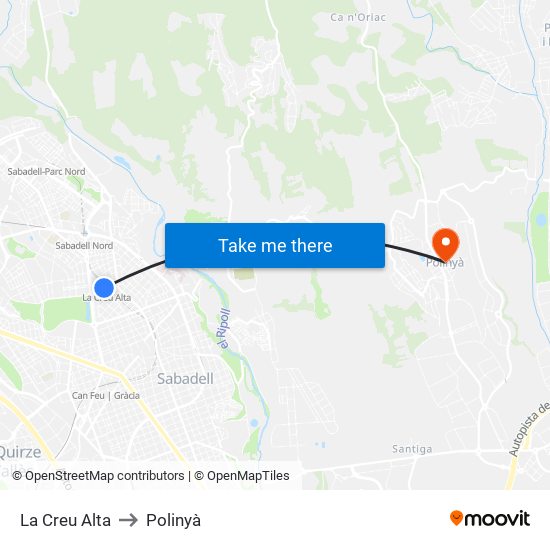 La Creu Alta to Polinyà map