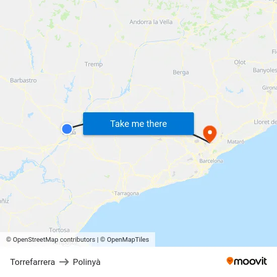 Torrefarrera to Polinyà map