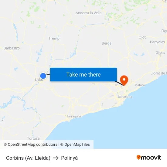 Corbins (Av. Lleida) to Polinyà map