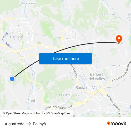 Aiguafreda to Polinyà map