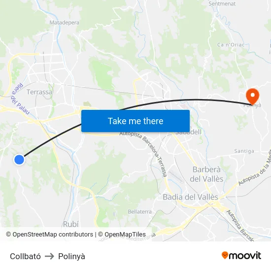 Collbató to Polinyà map