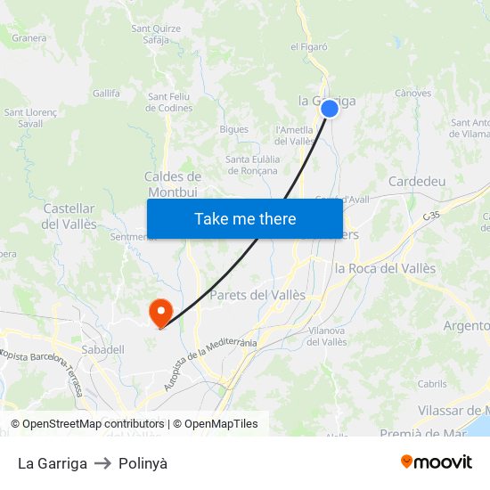 La Garriga to Polinyà map