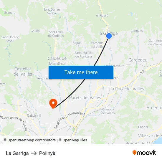 La Garriga to Polinyà map