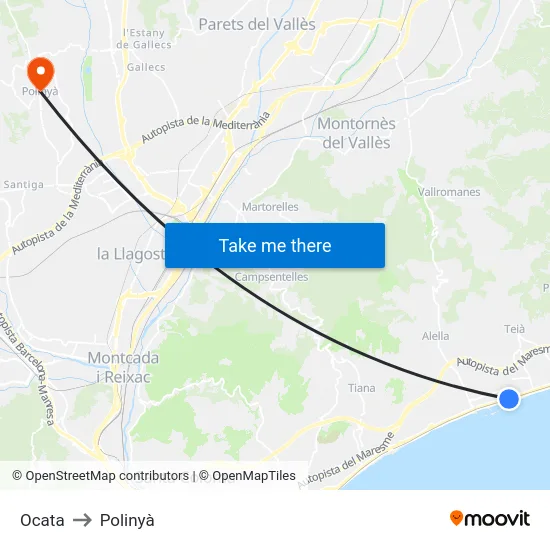 Ocata to Polinyà map