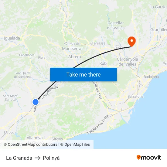 La Granada to Polinyà map