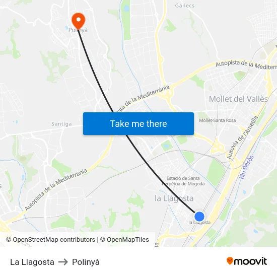 La Llagosta to Polinyà map