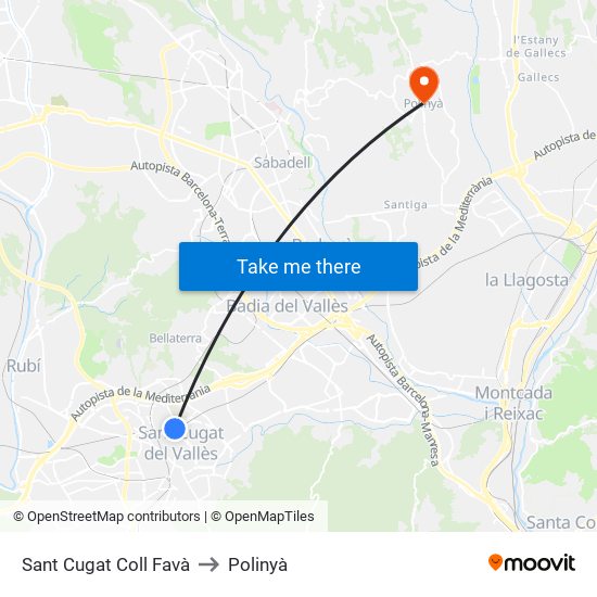 Sant Cugat Coll Favà to Polinyà map