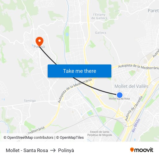 Mollet - Santa Rosa to Polinyà map