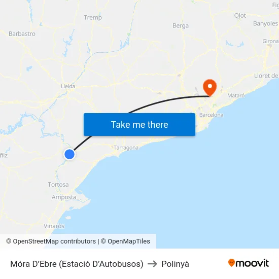 Móra D’Ebre (Estació D’Autobusos) to Polinyà map