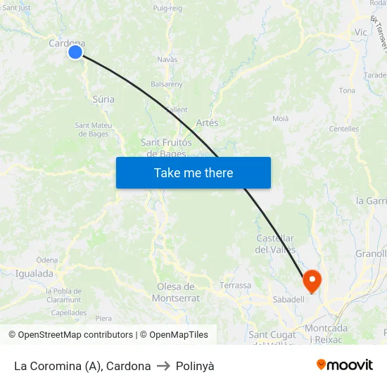 La Coromina (A), Cardona to Polinyà map