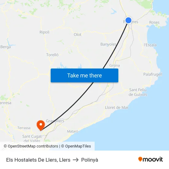 Els Hostalets De Llers, Llers to Polinyà map