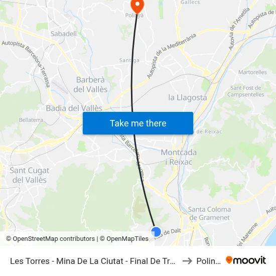 Les Torres - Mina De La Ciutat - Final De Trajecte to Polinyà map