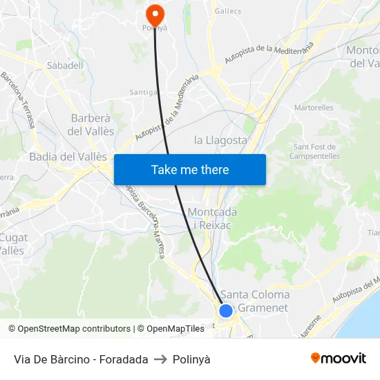 Via De Bàrcino - Foradada to Polinyà map