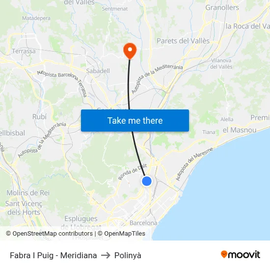 Fabra I Puig - Meridiana to Polinyà map