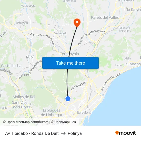 Av Tibidabo - Ronda De Dalt to Polinyà map