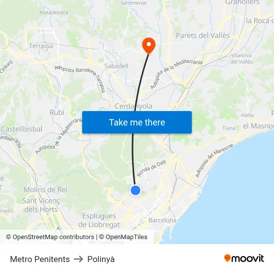 Metro Penitents to Polinyà map