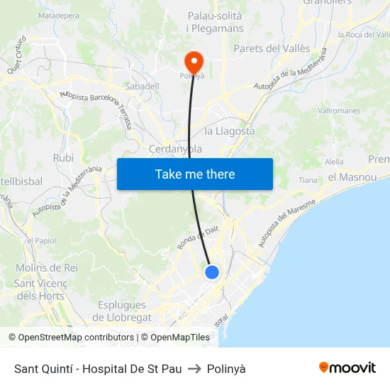 Sant Quintí - Hospital De St Pau to Polinyà map