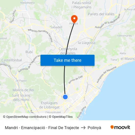 Mandri - Emancipació - Final De Trajecte to Polinyà map