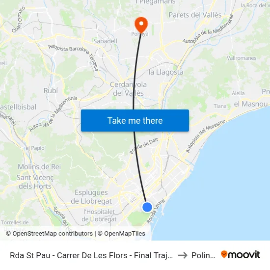 Rda St Pau - Carrer De Les Flors - Final Trajecte to Polinyà map