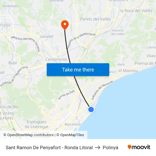 Sant Ramon De Penyafort - Ronda Litoral to Polinyà map