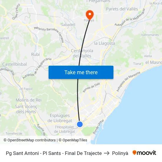 Pg Sant Antoni - Pl Sants - Final De Trajecte to Polinyà map