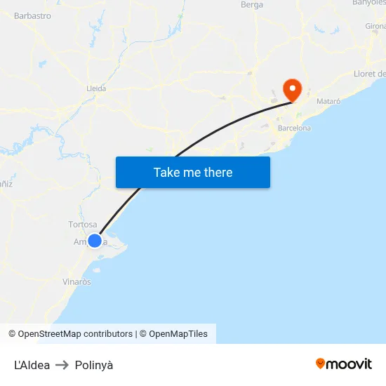 L'Aldea to Polinyà map