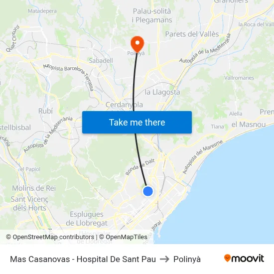Mas Casanovas - Hospital De Sant Pau to Polinyà map