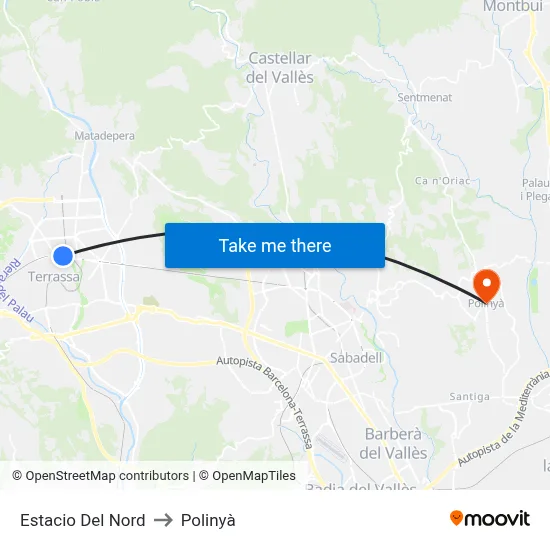 Estacio Del Nord to Polinyà map