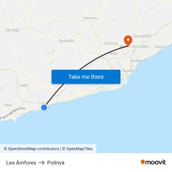 Les Àmfores to Polinyà map