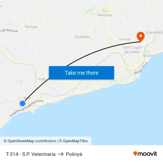 T-314 - S.P. Veterinaria to Polinyà map