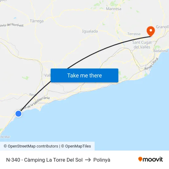 N-340 - Càmping La Torre Del Sol to Polinyà map