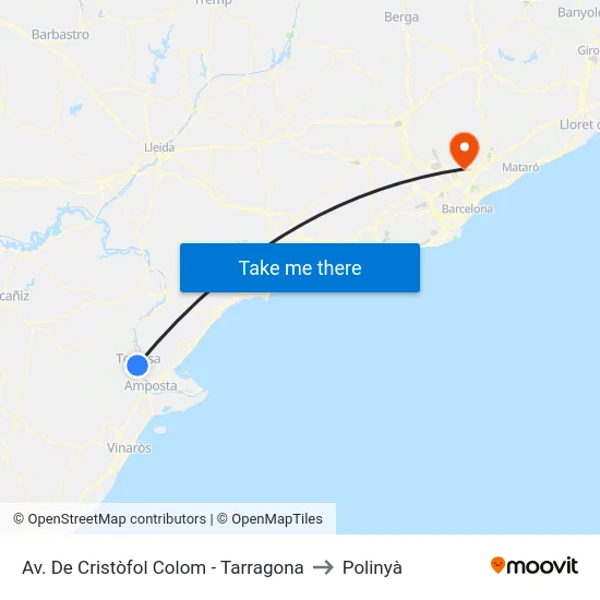 Av. De Cristòfol Colom - Tarragona to Polinyà map