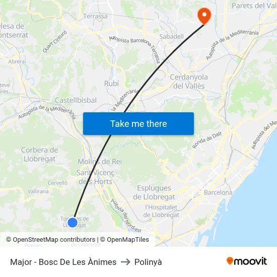 Major - Bosc De Les Ànimes to Polinyà map