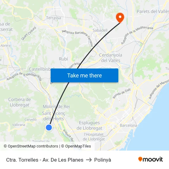 Ctra. Torrelles - Av. De Les Planes to Polinyà map