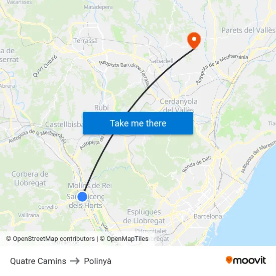 Quatre Camins to Polinyà map