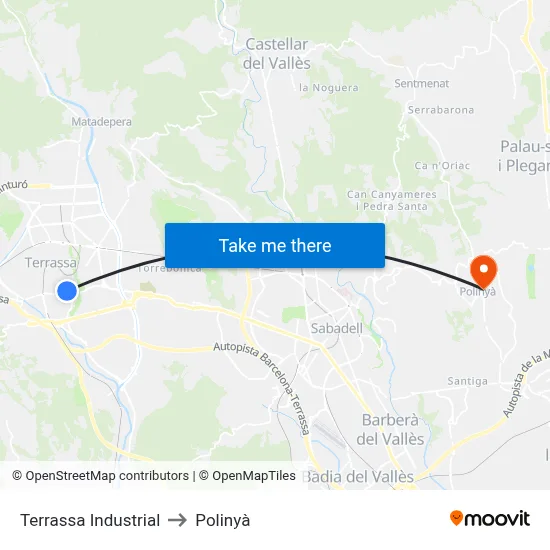 Terrassa Industrial to Polinyà map