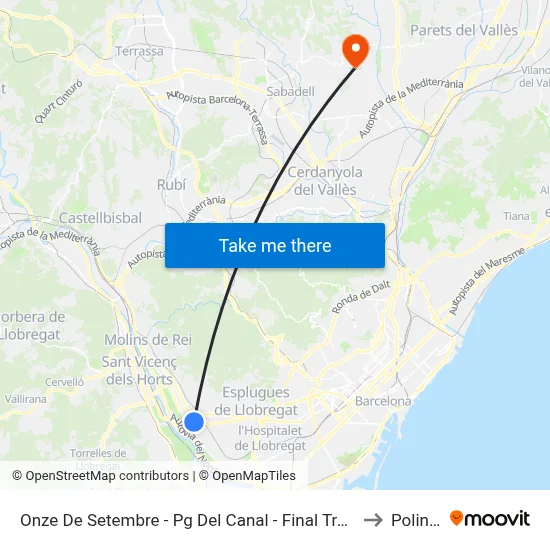 Onze De Setembre - Pg Del Canal - Final Trajecte to Polinyà map