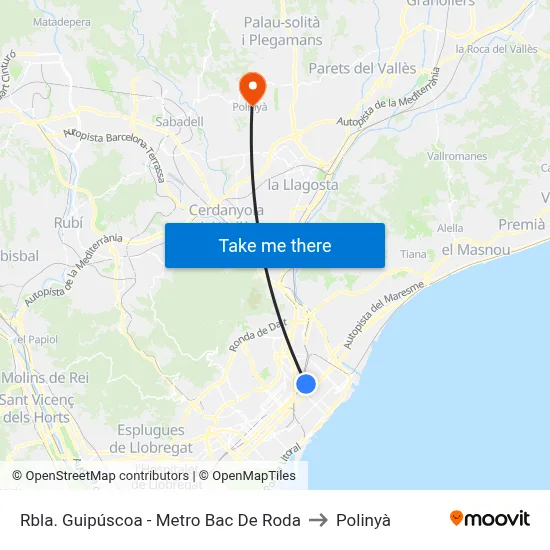 Rbla. Guipúscoa - Metro Bac De Roda to Polinyà map
