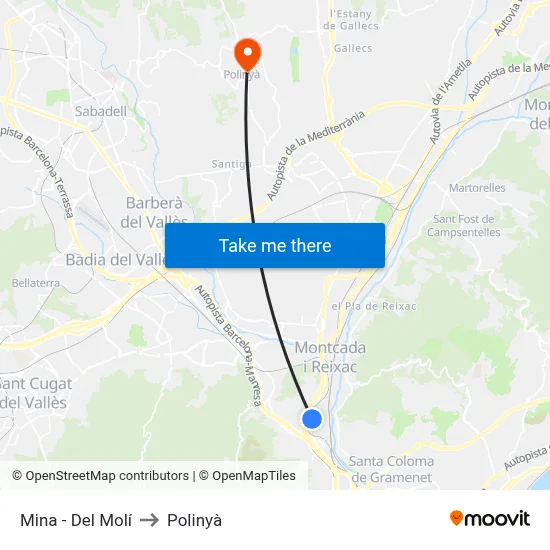 Mina - Del Molí to Polinyà map