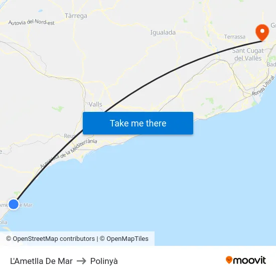 L'Ametlla De Mar to Polinyà map