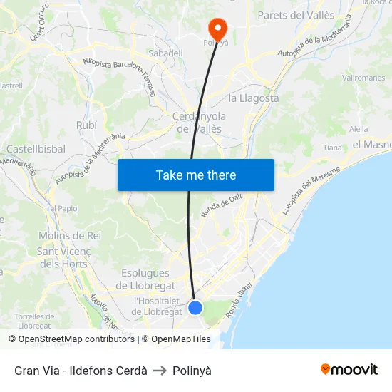 Gran Via - Ildefons Cerdà to Polinyà map