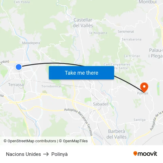 Nacions Unides to Polinyà map