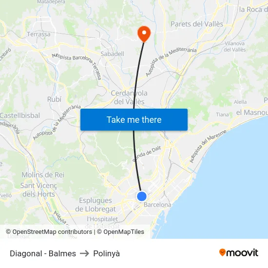 Diagonal - Balmes to Polinyà map