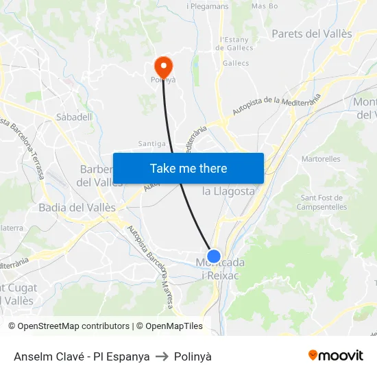 Anselm Clavé - Pl Espanya to Polinyà map