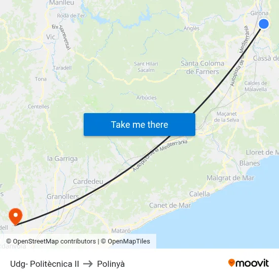 Udg- Politècnica II to Polinyà map