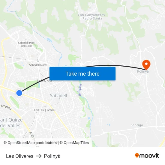 Les Oliveres to Polinyà map